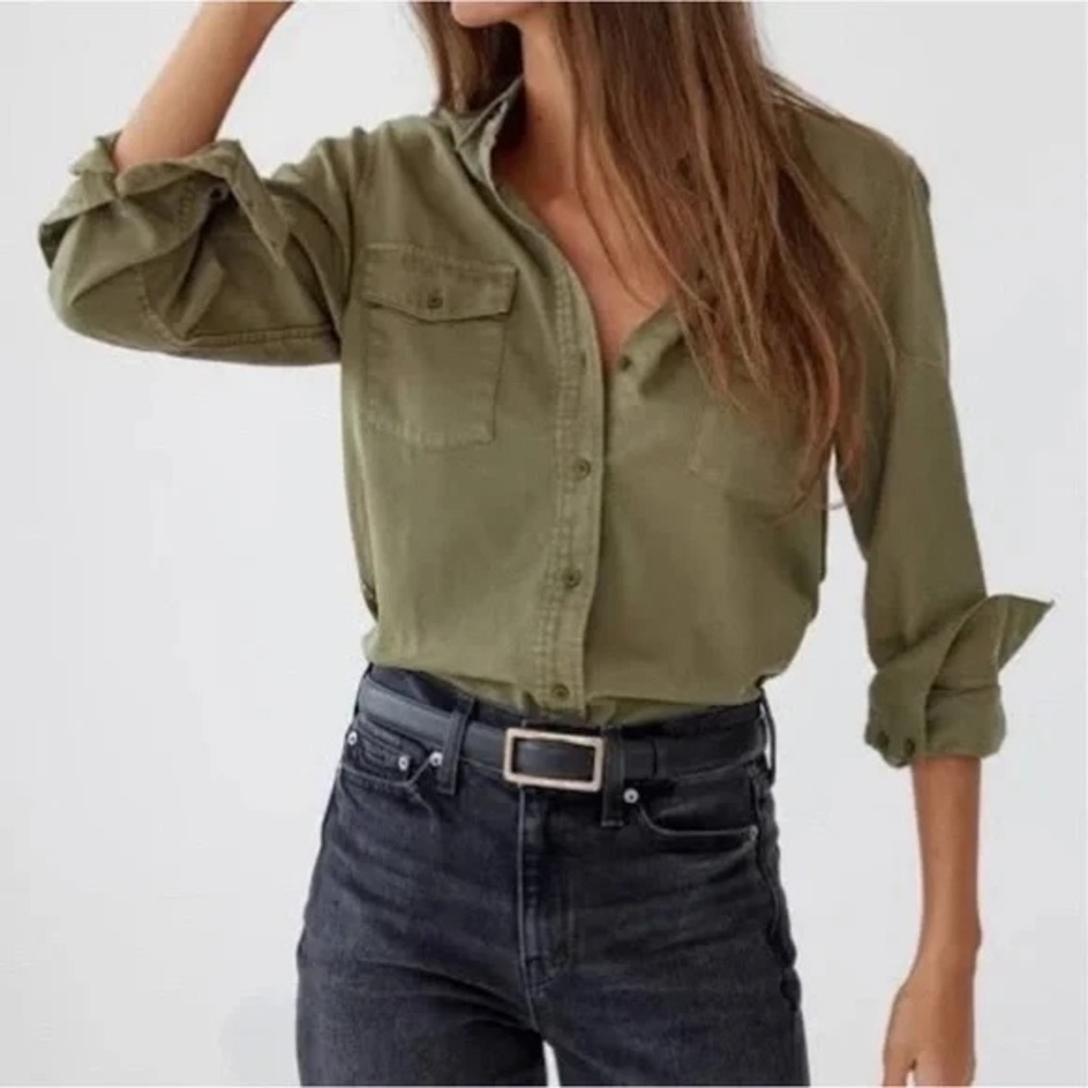 AYR Olive Green Button-Down Utility Shirt
